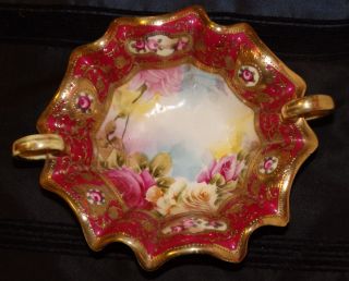 Antique Hand Painted Nippon Moriage Candy Trinket Dish Maple Leaf Mark photo