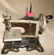 Vintage Antique German Childs Toy Metal Sewing Machine Hand Crank Tole Flower & Other Antique Sewing photo 2