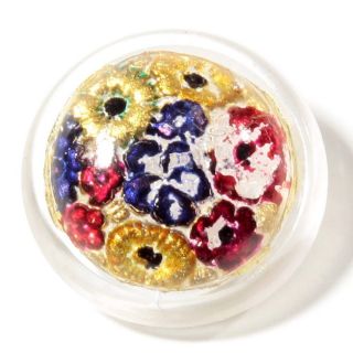 (1) 23 Mm Czech Antique Intaglio Reverse Painted Flower Paperweight Glass Button photo