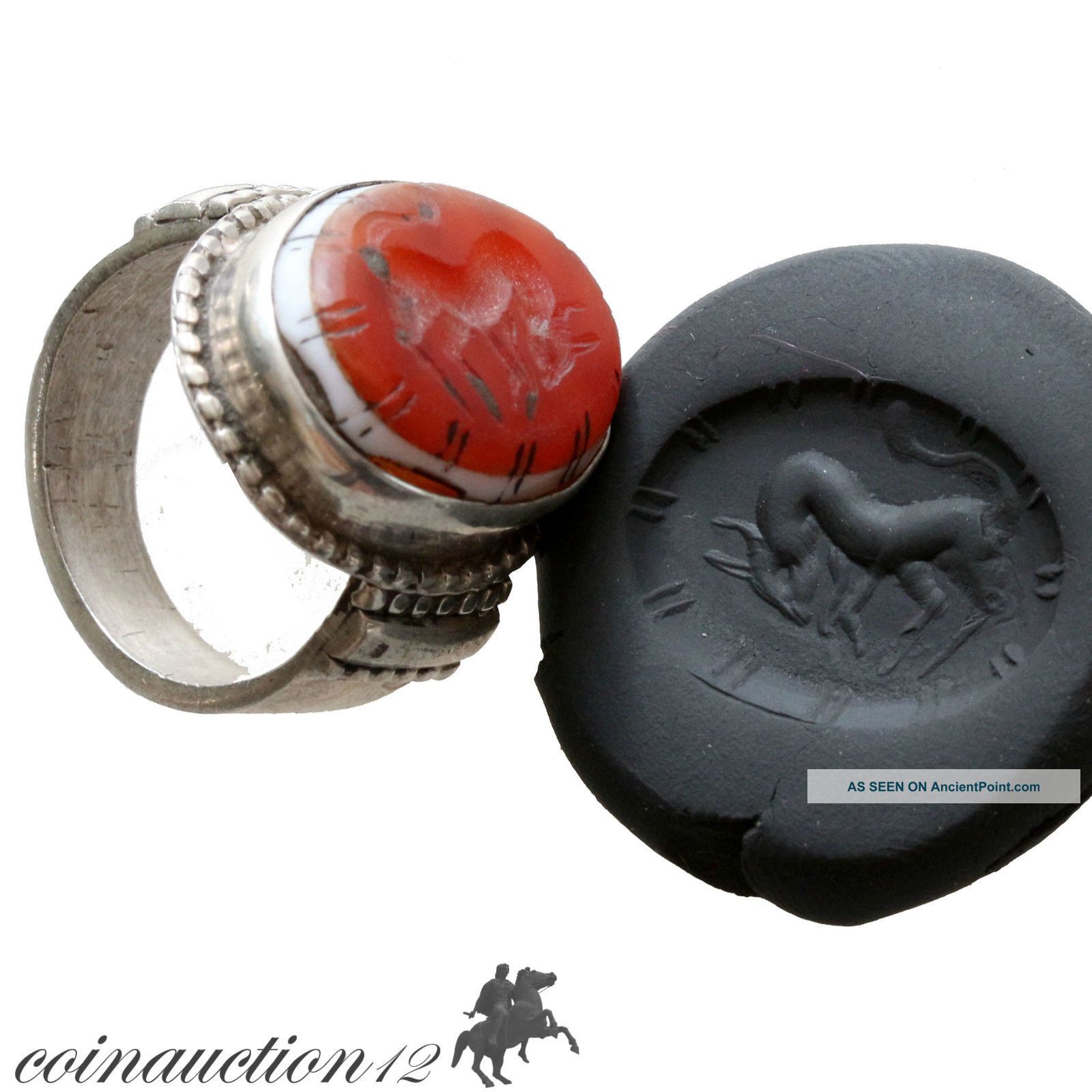 Intact Massive Greek Silver Seal Ring Bull 1600 Ad Roman photo