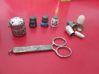 Group 10 Antique Sewing Items - 9 Are Sterling Silver - Unger Bros Thimble Case photo