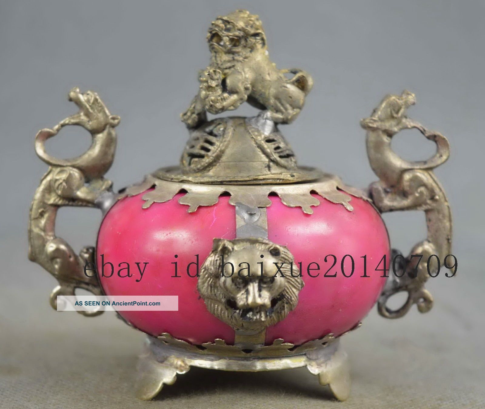 Collectible Handwork Old Miao Silver Carving Might Lion & Lizard Incense Burners Other Antique Chinese Statues photo