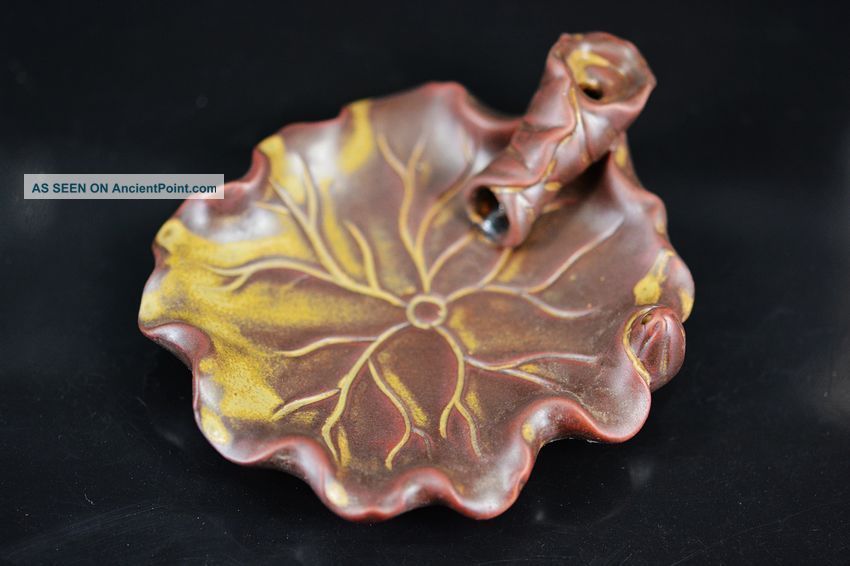 Chinese Zisha Ceramic Lotus Leaf Lucky Statue Jp62 Other Antique Chinese Statues photo