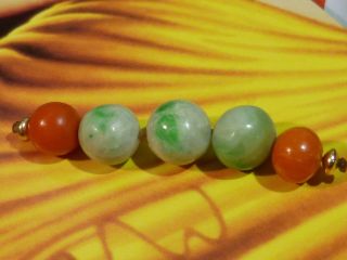 Antique Chinese Apple Green Jade Beads Antique Coral Gold Beads Short Strand photo