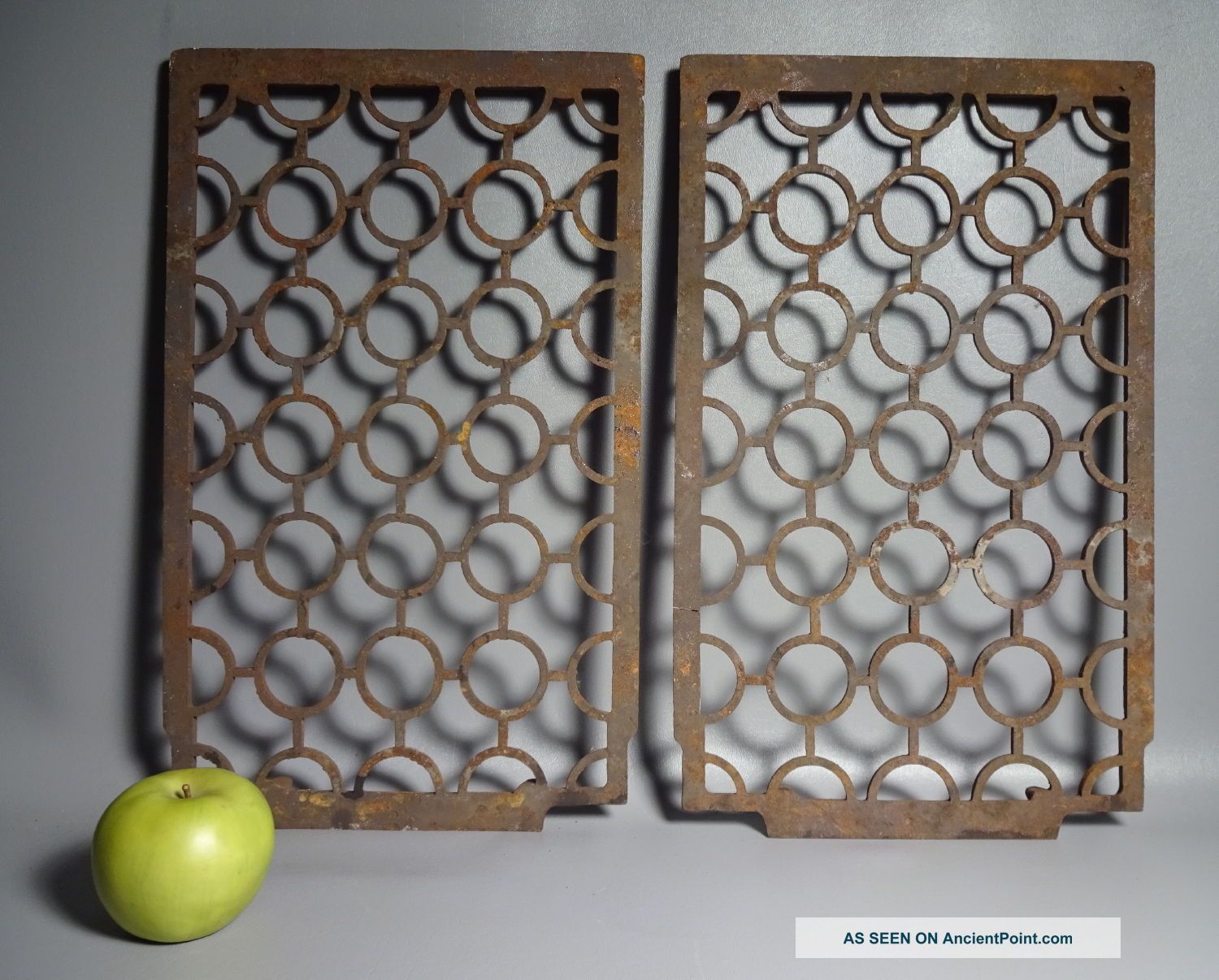 Pair Antique Cast Iron Heating Grates Vents Registers W/geometric Circle Pattern Heating Grates & Vents photo