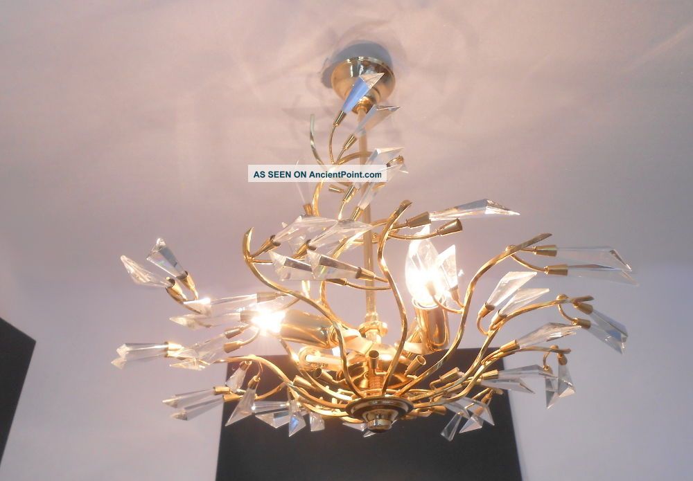 Stunning Mid Century Crystal Chandelier Gilded Brass 1960s/70s Bakalowits Era Mid-Century Modernism photo