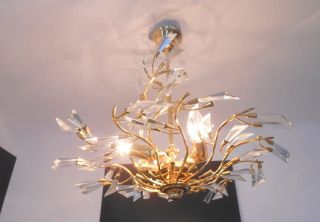 Stunning Mid Century Crystal Chandelier Gilded Brass 1960s/70s Bakalowits Era photo