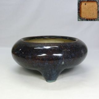 A007: Real Chinese Old Pottery Ware Big Incense Burner With Namako Glaze W/sign. photo