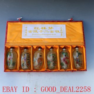 6pc Vivid Chinese Inside Painting Glass Snuff Bottle ——金陵十二衩 photo