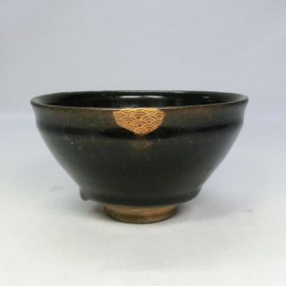 A008: Chinese Pottery Ware Tea Bowl Tenmoku - Chawan With Tasteful Repair. photo