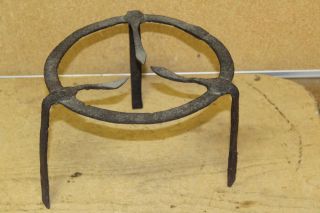 A Rare 18th C Wrought Iron Fireplace Tall Footed Hearth Trivet Old Surface photo