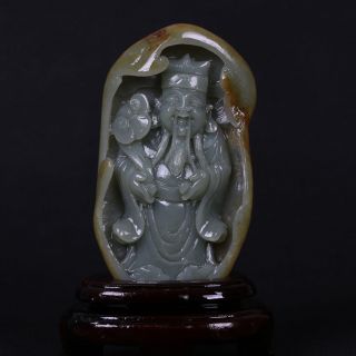 100 Natural Hetian Jade Hand - Carved Cai Buddha & Ruyi Statue Csy258 photo