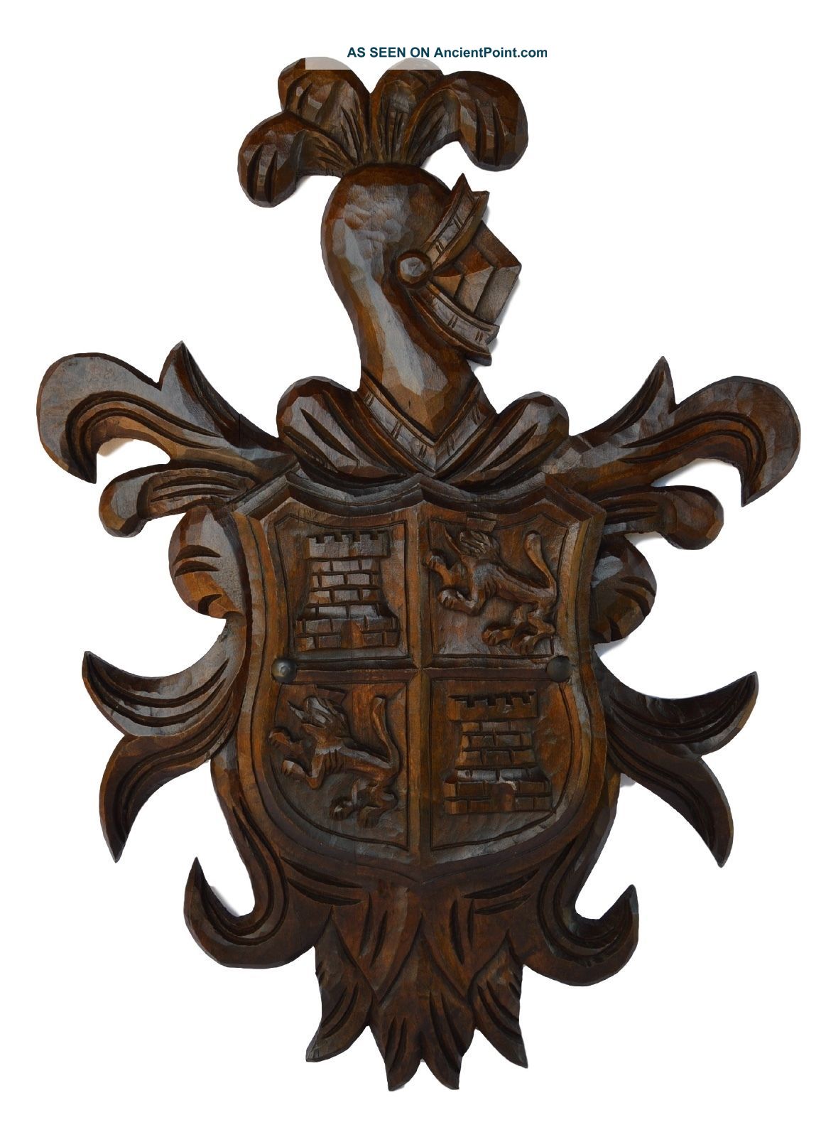 French Medieval Carved Wooden Heraldic Shield Arm,  Knight Wall Plaque Panel Other Antique Woodenware photo