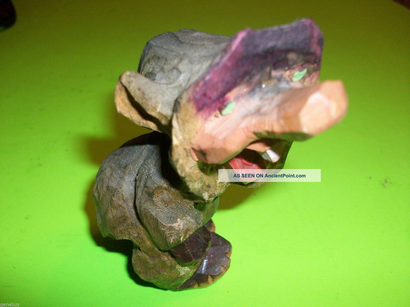 Small Hand Carved Wooden Troll - Gnome Carved Figures photo