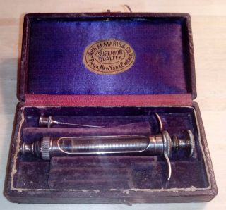John Maris & Co Antique Medical 1800s Physicians Cased Hypodermic Syringe Needle photo