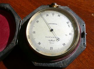 19th Century Short & Mason London Aneroid Barometer In Case photo