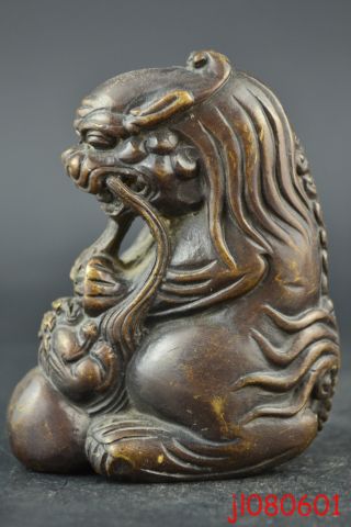 Collectible China Old Copper Carve Dragon And Baby Games Guard Ball Statue Decor photo