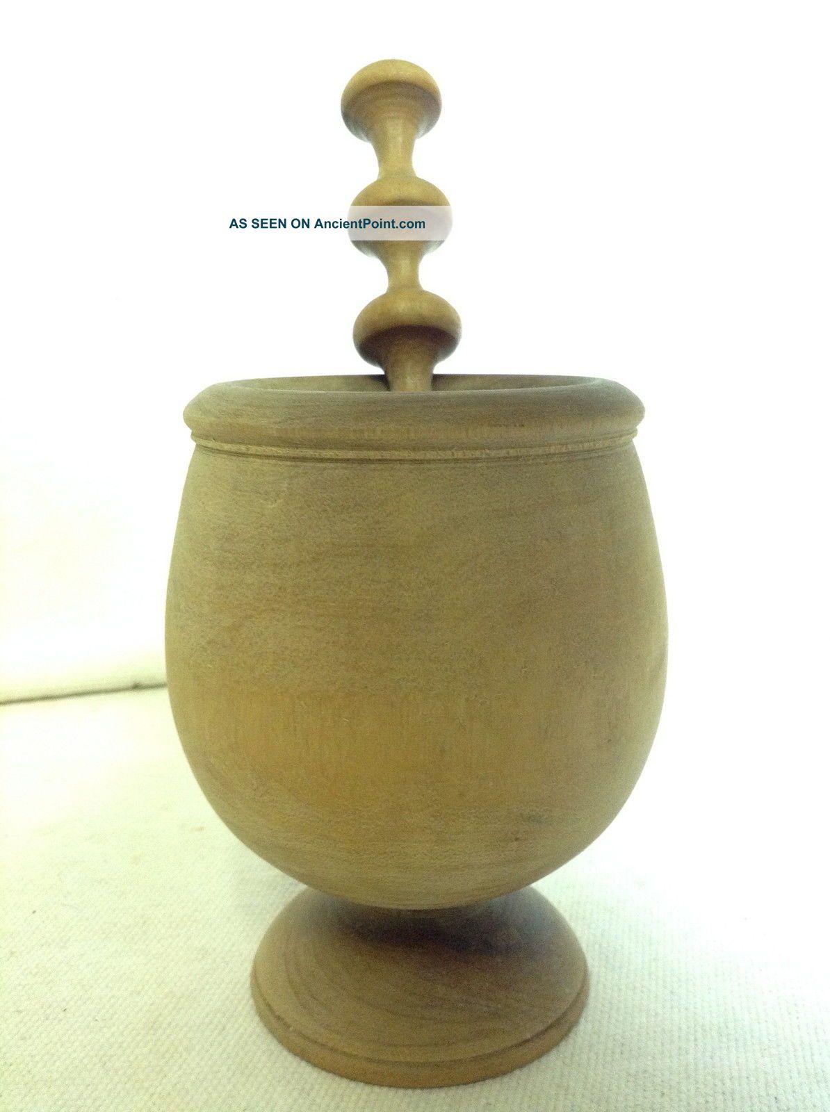 Bk - Antique Vtg Hand Turned Treen Ware Wood Primitive Apothecary Mortar & Pestal Primitives photo