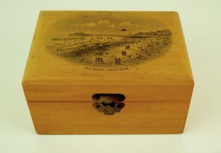 Antique Mauchline Ware Wooden Sewing Trinket Box The Beach,  Hastings photo