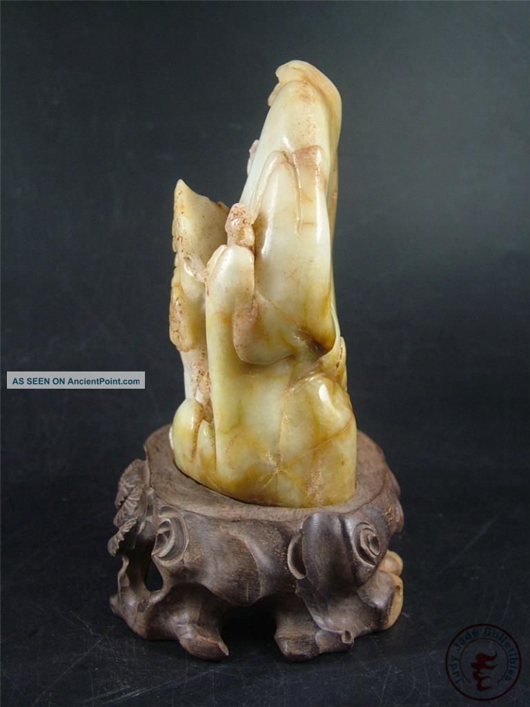 Large Old Chinese A Grade Jadeite Emerald Jade Statue Figure & Pine W/ Stand Other Antique Chinese Statues photo