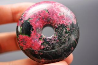 Exquisite Chinese Natural Peach Blossom Jade Carved Safety Buckle Amulet Jp65 photo