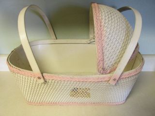 Vintage Red - Man Wicker Baby/doll Bassinet Carrier With Pads Pink Girl photo