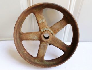 Antique Cast Iron Brown Industrial Wheel Gear Machine Age Steampunk Primitive photo