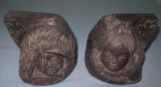 Native Soapstone Carving/etching Bookends Aardik Canada Signed photo