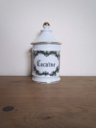 French Limoges Porcelain Apothecary Pharmacy Jar ' Cocaine ' photo