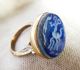 Old Medieval Gold Plated Ring Lapis Lazuli Horse Intaglio Stone Vintage Retro Near Eastern photo 1