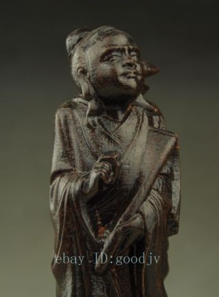Chinese Taoism One Of The Eight Immortals Hanxiangzi Taoist Dark Wood Statue Nr photo
