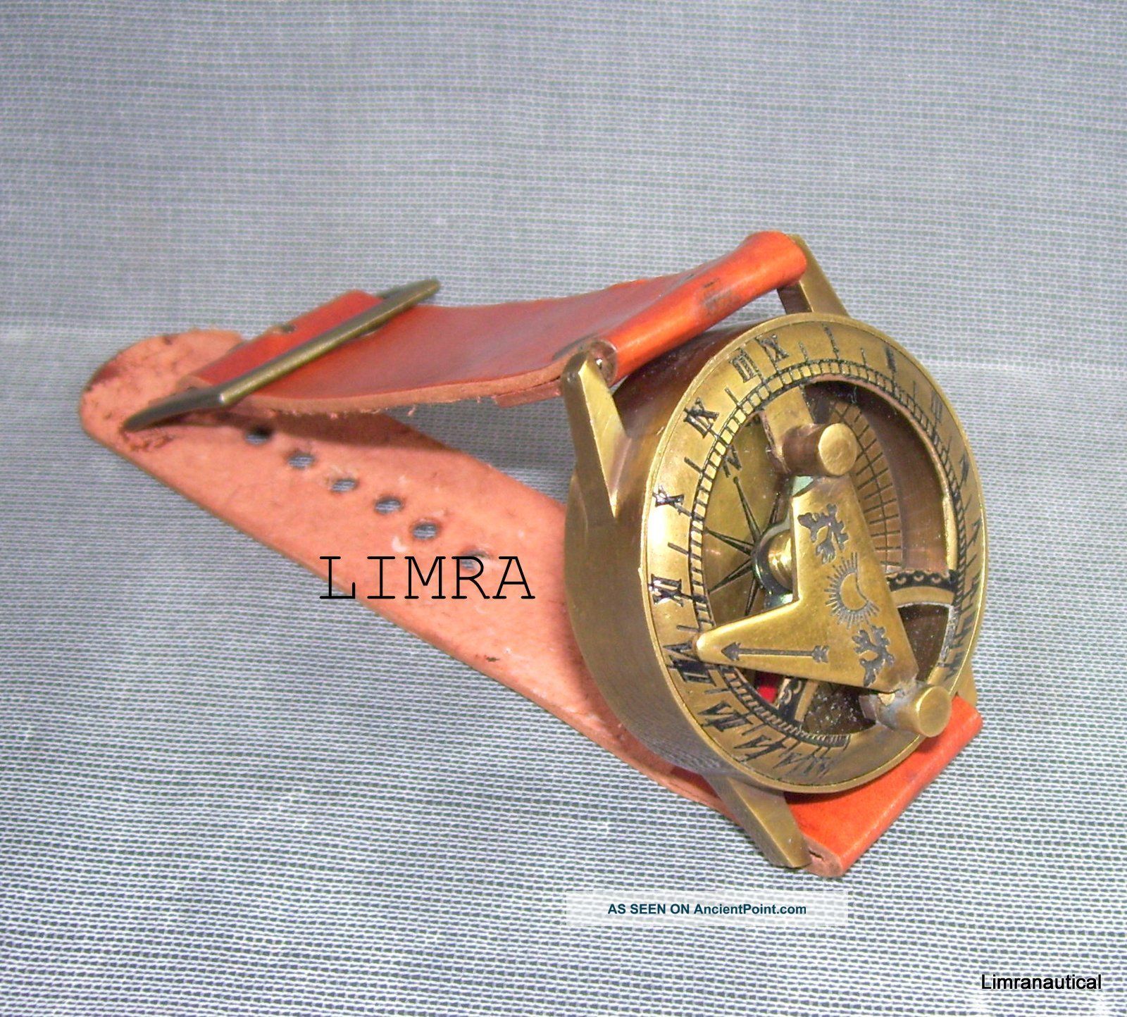 Vintage Style Marine Nautical Brass Sundial Compass Wrist Watch Type - Compasses photo