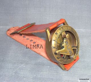 Vintage Style Marine Nautical Brass Sundial Compass Wrist Watch Type - photo