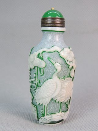 Chinese Crane Carved Peking Overlay Glass Snuff Bottle photo