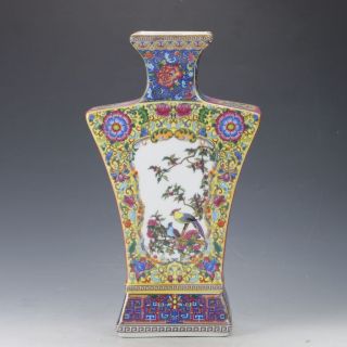 Chinese Cloisonne Famille Rose Porcelain Hand Painted Flower & Bird Vase C226 photo
