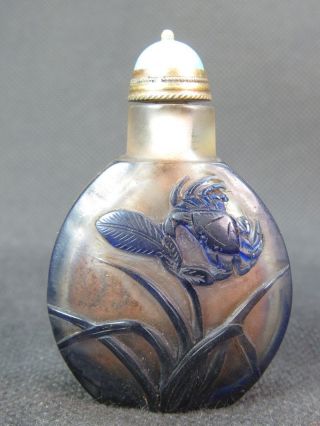 Chinese Crab Insect Carved Peking Overlay Glass Snuff Bottle photo
