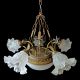 Vintage French Art - Nouveau/deco Molded Frosted Glass Shades 7 Light Chandelier Chandeliers, Fixtures, Sconces photo 4