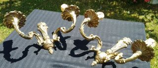 Ornate Brass Wall Lights,  French Vintage photo