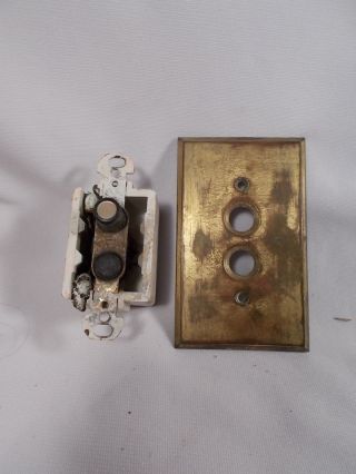 Vintage Push Button Light Switch Brass Wall Plate Cover Antique photo