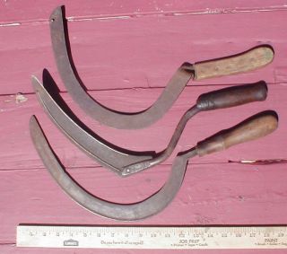 3 Vintage Hand Scythe / Sickle - Primitive Farm Tools (1) Village Blacksmith photo