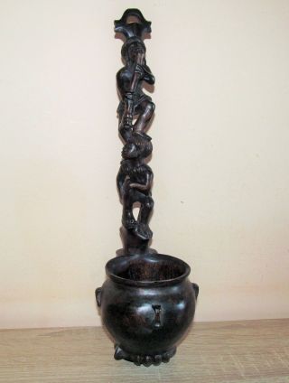 Vintage African Carved Wooden Tribal Art.  Wooden Ladle 12.  5 Inches Long photo