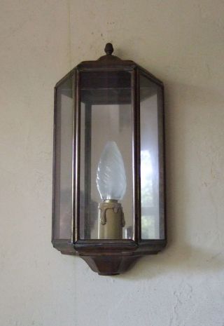 Antique French Brass And Glass Wall Lantern Chandelier Light Sconce photo