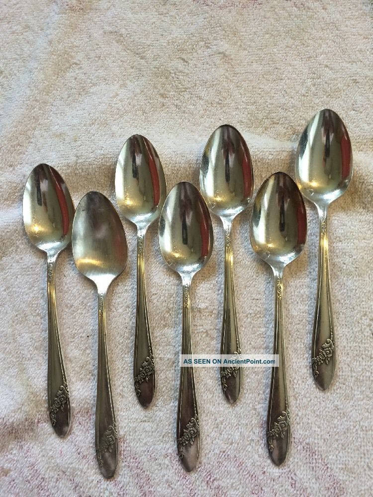 7 Tudor Plate Oneida Community 6 Inch Teaspoons Queen Bess Ii Pattern Flatware & Silverware photo