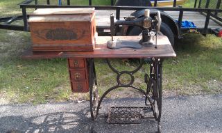 Rare Antique Marguerite Treadle Sewing Machine & Table Cabinet Rarest Machine photo
