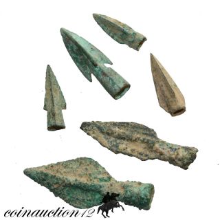 Group Of 6 Ancient Greek Bronze Arrowheads 500 - 300 Bc photo