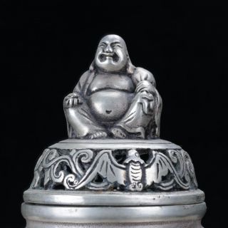 Collectable Tibet Silver Hand Carved Buddha Incense Burners W Qianlong Mark C521 photo