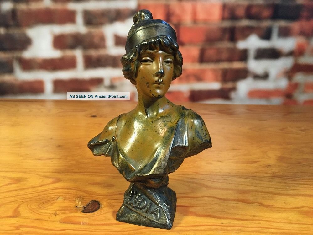 Art Nouveau Bust Lydia Artist Emanuele Villanis Metal Painted Likebronze 1900 - 10 Art Nouveau photo