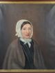19thc Antique Victorian Era Lady In Bonnet Primitive Nc Estate Portrait Painting Victorian photo 1