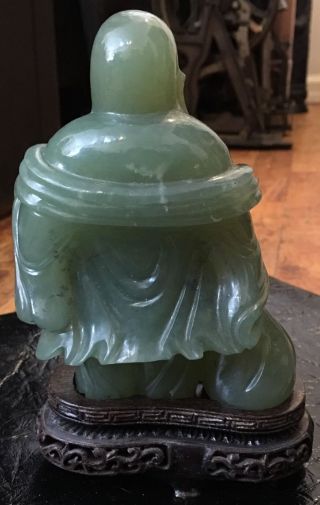 Chinese Jadeite Happy Buddha Carving Signed With Old Stand 9 