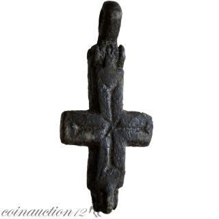 Stunning Cyprus Found Byzantine Encolpion Religious Bronze Christian Cross photo